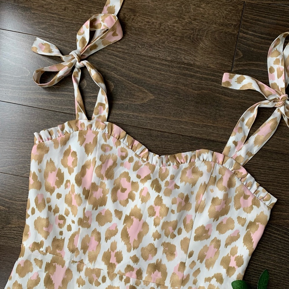 Belle & Bloom Leopard Print Tie Sleeve Slit Dress